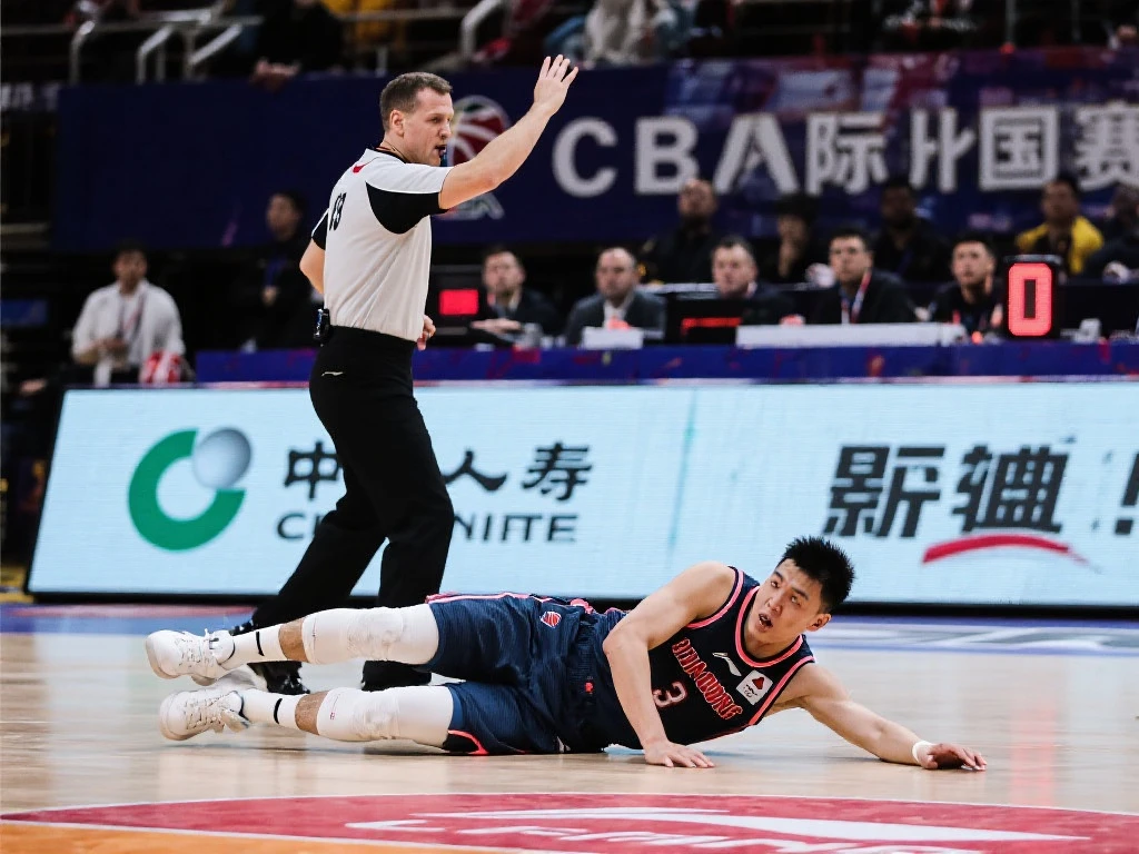 广厦‘影帝’假摔被识破，洋裁判果断判罚，球迷点赞！